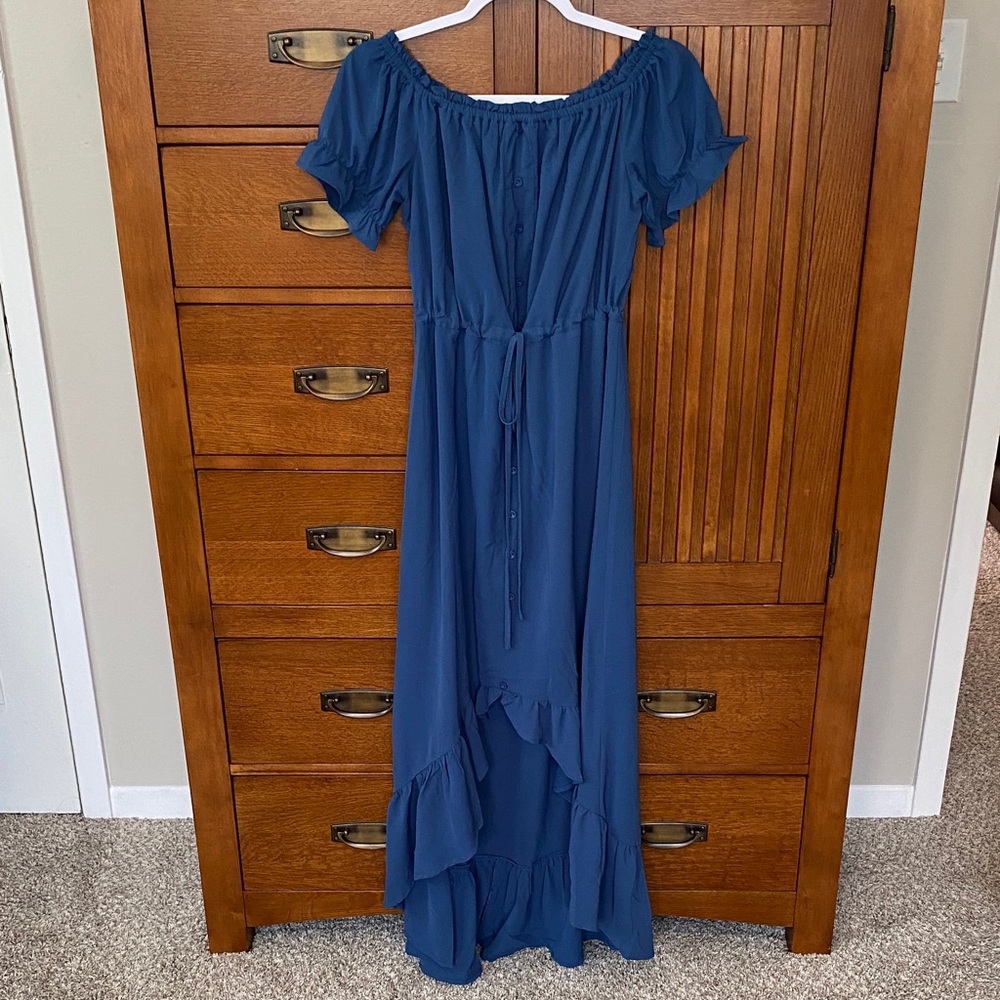 Elegant Blue Off-Shoulder Dress